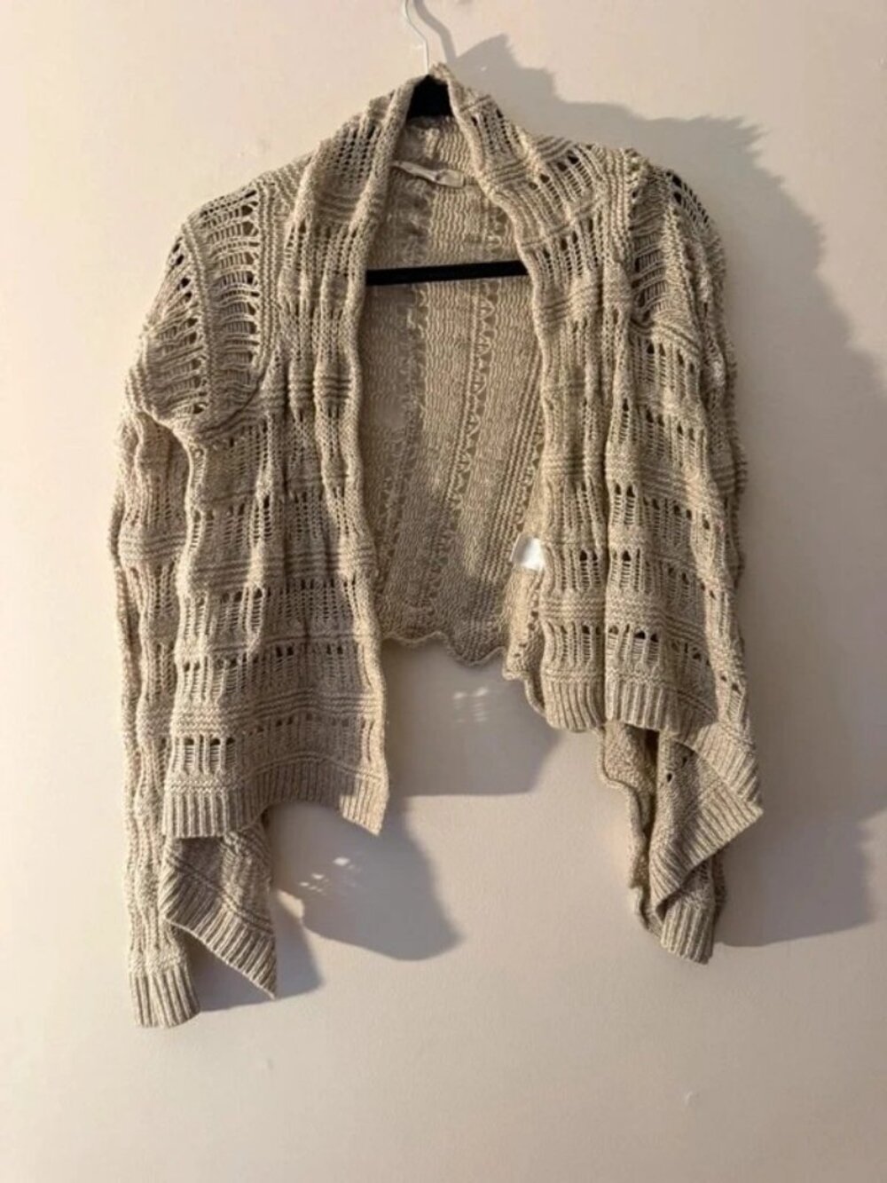 Love by Design Open Knit Cardigan Sweater Women's Small Beige Taupe